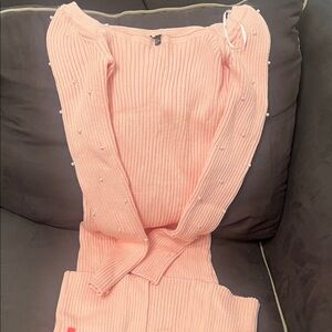 Lulu's Pink Midi Dress with Pearl Accents
